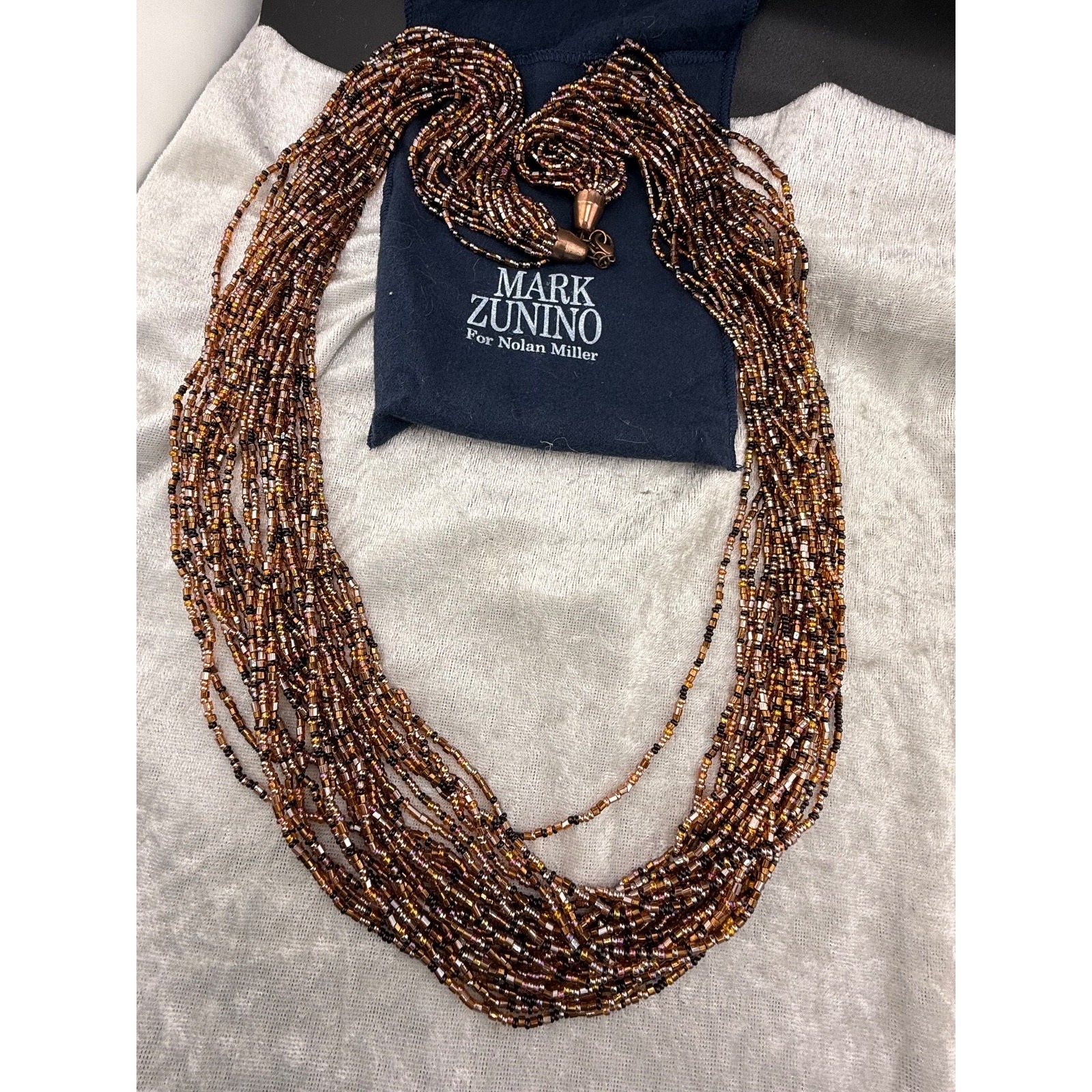 Beaded Necklace Mark Zunino For Nolan Miller Brown Tones Signed 34